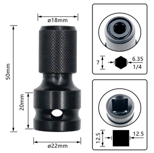 Adaptateur de douille à chocs hexagonale 1/4" à carré 1/2" de qualité industrielle TOOLJOY, poignée droite, revêtement noir, <span class=keywords><strong>convertisseur</strong></span> de mandrin de perceuse OEM - Product Image 4