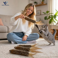 Jouet pour chat en forme de queue de lapin, en fourrure et plumes naturelles, pour chat d'intérieur