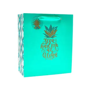 Wholesale Blue Pineapple Paper Shopping Bag, Luxury custom Printing Paper Gift Bag with Handle