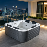 Jacuzzi carré autoportant moderne, spa relaxant avec hydromassage 31 jets, bain à remous complet avec échelle et couverture isolante