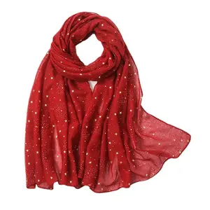 Nouvelle couleur unie Bali gaze estampage à chaud étoile meilleure qualité femme musulmane paillettes coton écharpe