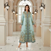 Abaya de luxe turquoise pour femmes musulmanes de Dubaï, robe longue modeste avec motif cachemire transparent, accessoire vestimentaire traditionnel FK075