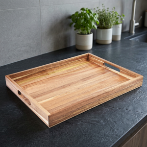 B.S INTERNATIONAL Bandeja de Madera para Servir con Asa de Latón, Diseño Ecológico Hecho a Mano, Acabado Pulido, Apta para Lavavajillas - Product Image 1