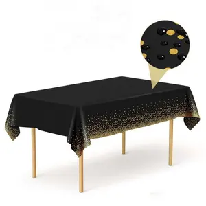 Gold Stamping Disposable Party Table Cloths Black and Gold Plastic Tablecloths For Birthday Graduation Cocktail Parties