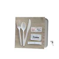 Couverts CPLA compostables en gros à faible MOQ – Fourchette, couteau, cuillère avec ensemble de papier kraft pour sel et sucre, idéal pour les petits commerçants