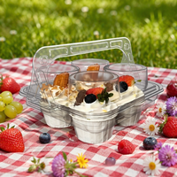 Support de tasse en PET recyclable avec poignée, boîte à gobelets en papier transparente portable pour mousse, pudding, dessert, emballage de présentation à emporter