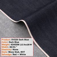 Tela Vaquera Selvedge de 12.5 oz Sin Elasticidad 100% Algodón Tela Vaquera Selvedge Cruda de Alta Calidad Azul Oscuro Tejido Twill Jeanet al por Mayor