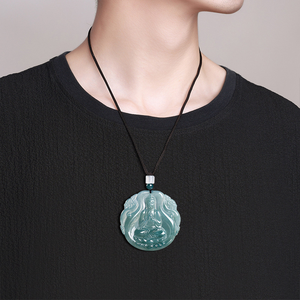 Pendentif en jade naturel double dragon Bouddha Soleil Éclatant, déesse protectrice du signe du zodiaque singe, Bouddha âme sœur - Product Image 1
