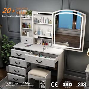 Table de maquillage compacte de style européen blanche pour petite chambre, meuble de rangement minimaliste, coiffeuse en bois pour chambre à coucher - Product Image 3