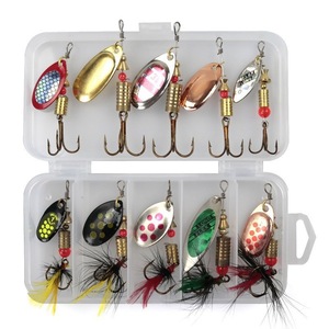 Lot de 10 leurres de pêche artificiels en métal, type cuillère, spinnerbait, wobbler, 3g-7g, avec boîte offerte - Product Image 1