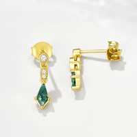 Boucles d'oreilles Peishang Jewelry en argent sterling 925 plaqué or 14 carats, forme cerf-volant, zircon blanc, agate mousse