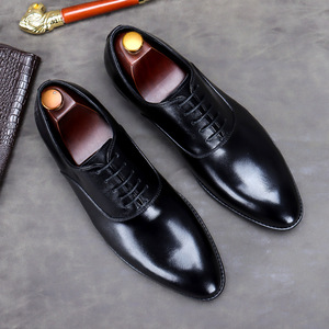 Chaussures habillées classiques en cuir marron pour hommes, style Richelieu, rehaussantes de 7 cm, brodées et légères - Product Image 6