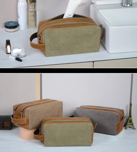 Nieuwe Modieuze Draagbare Handgreep Vierkante Make-Up Tas Grote Capaciteit Dubbellaags Canvas Gekke Paardenhuid Opbergzakken Voor Het Bedrijfsleven - Product Image 6