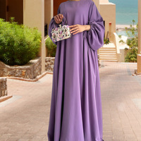 Robes Abaya Modestes Musulmanes de Dubaï Grande Taille en Polyester Plissé Couleur Unie Manches Bouffantes Islamiques Longueur Cheville