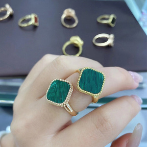 Groothandel Sieraden S925 Sterlingszilver 18K Goud verguld Vierklaverblad CZ Zirkoon Ring Dames Zwarte Agaat Parelmoer Ring - Product Image 4