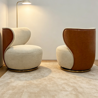 Fauteuil pivotant de luxe ergonomique à dossier en S, en cuir et tissu assortis, pour salon et villa