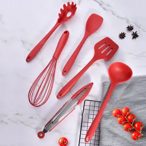 Attrezzature e utensili da cucina per uso alimentare in Silicone resistente al calore rosso nero cucina cucina frusta spatola cucchiaio utensili