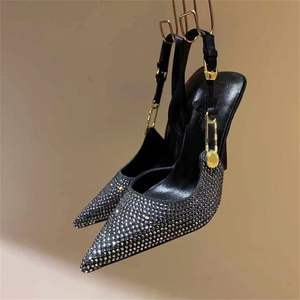 Sandali da Donna di Lusso Scarpe alla Moda a Punta con Strass e <span class=keywords><strong>Tacchi</strong></span> a Spillo per Signore - Product Image 3