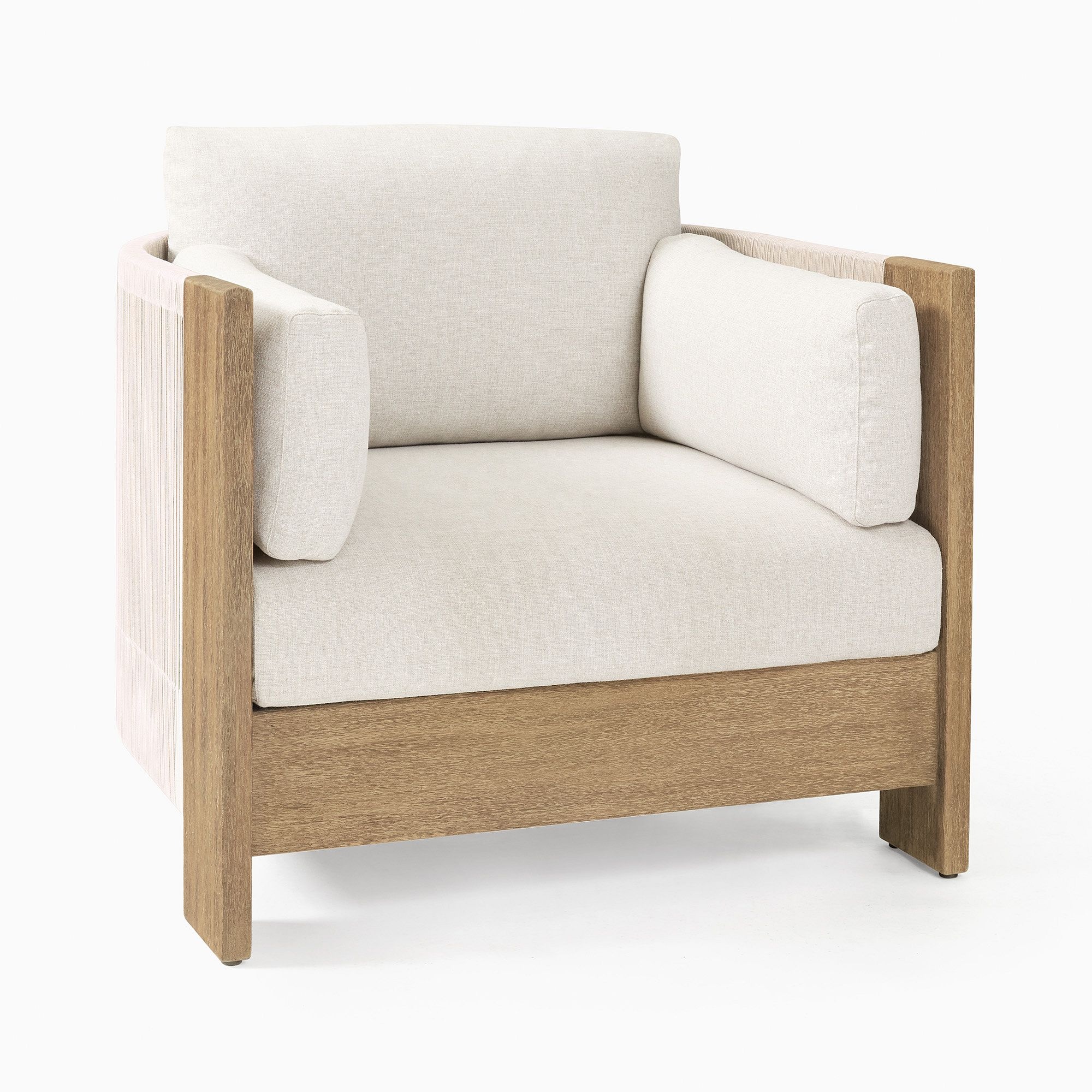 High Quality Hotel Home Garden Furniture Outdoor Courtyard Rope And Teak Solid Wood Frame Patio Club Chair With Cushion