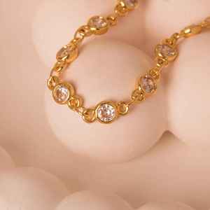 Round Brilliant Moissanite Diamond Link <b>Necklace</b> 925 Sterling Silver Gold Plated Dainty <b>Statement</b> Wedding Engagement Gift - Product Image 3