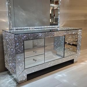 Console de meuble TV de luxe en verre miroir et cristal écrasé - Product Image 2