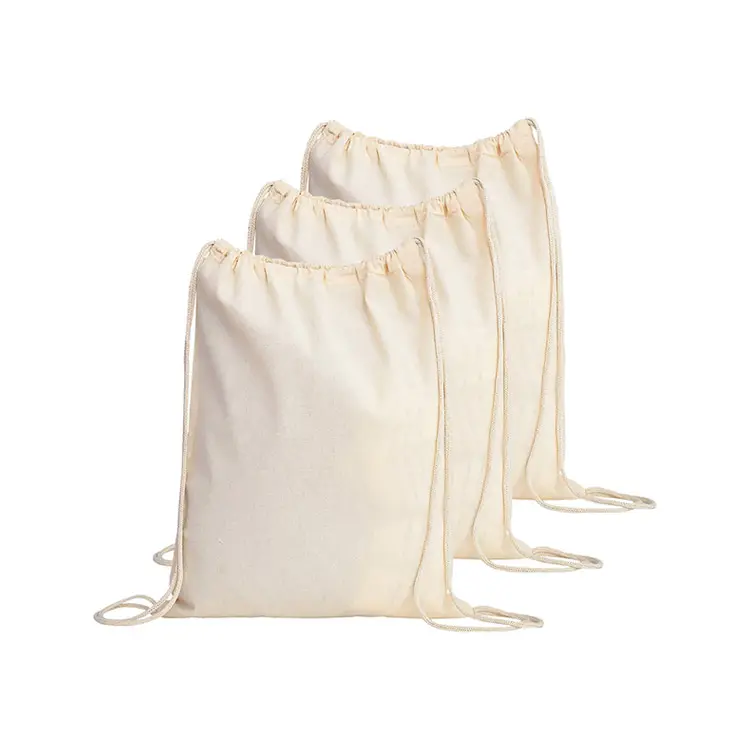 Bolsa de cordão para academia, mochila de algodão com cordão de lona para esportes, branco, bege