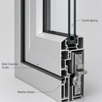Fenêtre à battant en alliage d'aluminium avec persiennes réglables pour une ventilation optimale, idéale pour les immeubles de bureaux modernes, design contemporain.