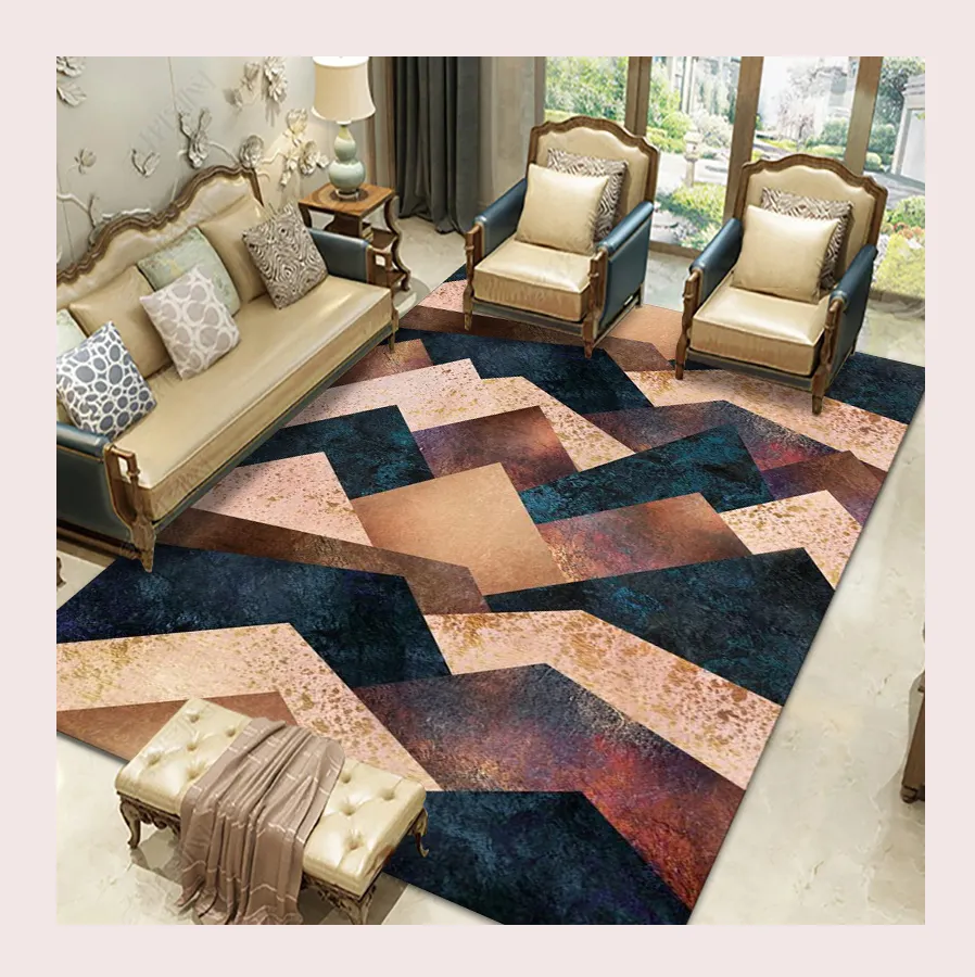 Karpet lembut dekorasi rumah, karpet lantai, karpet motif 3d gaya etnik, ruang tamu, karpet lembut