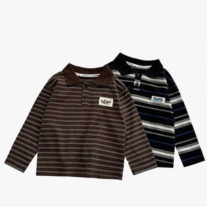 Polo rayé pour enfants style Old Money, doux pour la peau, à manches longues, pour garçons et filles, haut tendance, couche de base - Product Image 3