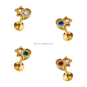 Titanio CZ <span class=keywords><strong>Centro</strong></span> Internamente Roscado <span class=keywords><strong>Labio</strong></span> <span class=keywords><strong>Piercing</strong></span> Pendiente Joyería Golden Heart Top Labret - Product Image 5