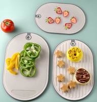 3-delige snijplankset van tarwehalm met standaard, omkeerbare BPA-vrije plastic snijplanken voor vlees, groenten, fruit en keukengebruik
