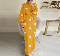 Robe Musulmane Bohème Imprimée à Pois S-XXL Décontractée Élégante Robe de Soirée Festival à Volants