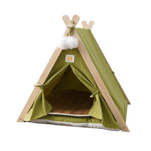 Cama <span class=keywords><strong>para</strong></span> Mascotas Tipo <span class=keywords><strong>Tipi</strong></span> de Lino y Madera de Algodón Plegable 2024, con Toldo Extraíble - Product Image 1