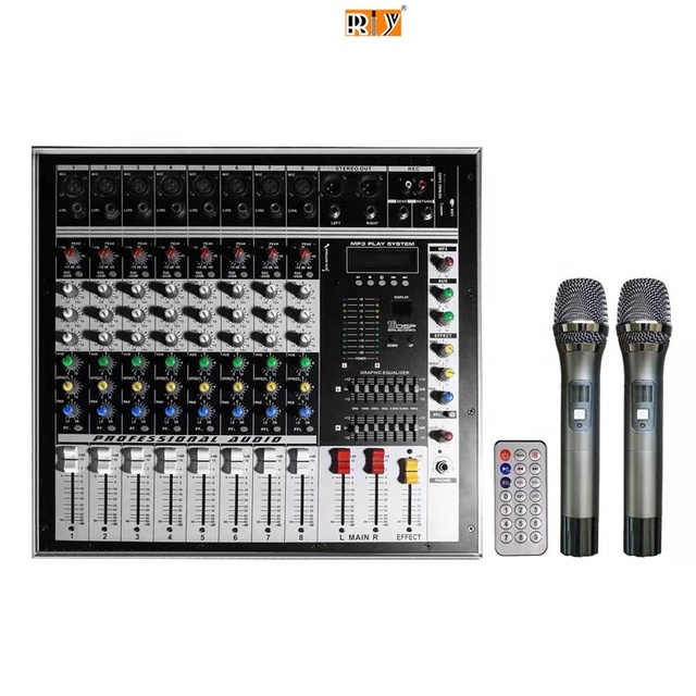 PM8-UHF Professional Audio Mixer Sound Mixing Console Power Monitor Amplifier Mixer With Handheld Wireless Microphone