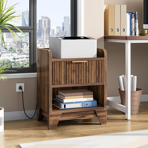 Mesita de Noche Moderna con Ranuras para Cargar, Mesa Auxiliar de <span class=keywords><strong>Madera</strong></span> para Dormitorio - Product Image 5