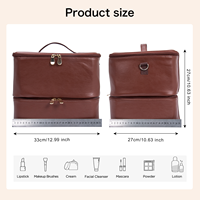 KONCAI Trousse de maquillage en cuir PU à double couche, organiseur cosmétique professionnel pour pinceaux de maquillage, vernis à ongles