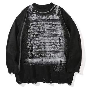 Purple Men's Knitted <b>Pullover</b> <b>Sweater</b> with Ripped Design and Letter Printing Autumn Style - Product Image 5