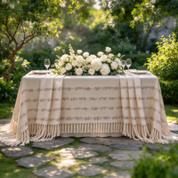 Nappe en coton et lin rayée à motifs floraux vintage style ferme, couverture de table à motif botanique pour fêtes en plein air, événements et restaurants