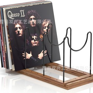 Wooden Record Organizer <b>Shelf</b> With Metal Supports For Vinyl Storage And Display <b>Desktop</b> Use - Product Image 2