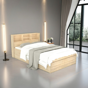 High Quality 2285 Modern Wood Super Single <b>Bed</b> <b>Frame</b> Storage Headboard Particle Board Bedstead With Drawers Natural Oak - Product Image 1