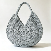 Bolso de Hombro Redondo de Color Sólido, Tejido con Cuerda de Algodón, Bolso Tote de Ganchillo Hecho a Mano, Bolso Grande Informal para Damas, para Salidas Diarias
