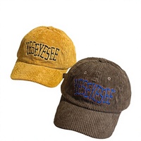 Casquette de baseball en velours côtelé avec lettre brodée, style Dad Hat, visière incurvée réglable, streetwear décontracté pour femmes et hommes