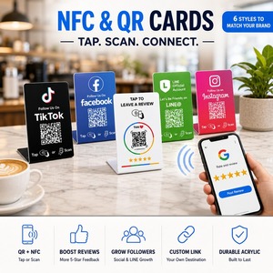 แท่นวางการ์ด NFC แบบไร้สัมผัสสำหรับบัตรของขวัญ/บัตรรีวิว Google/บัตร Play พร้อมจอแสดงผลแบบแตะและแท่นวาง QR Code แบบกำหนดเองได้ - Product Image 1