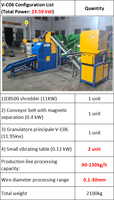 Équipement de recyclage de câbles automobiles usagés haute efficacité V-C06, granulateur de cuivre 80-120 kg/h, machine de granulation de fils pour l'élimination des déchets