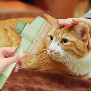 Peine antipulgas para depilación de mascotas seguro portátil de autolimpieza con un clic con dientes largos y cortos de acero inoxidable para perros y gatos - Product Image 5