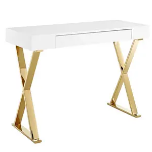 โต๊ะคอนโซลตู้ Sideboard ขนาดเล็กพร้อมกระจกสีขาวทองสำเนียงไม้สำหรับห้องนั่งเล่นคลาสสิกและหรูหรา