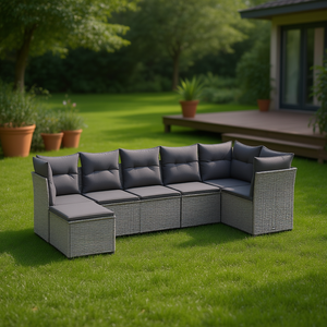 Ensemble de canapés de jardin en polyrotin gris, 7 pièces, avec structure en acier, meubles d'extérieur, design contemporain, résistant aux intempéries - Product Image 2