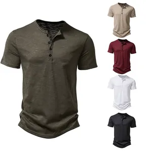 T-<span class=keywords><strong>shirt</strong></span> polo Henley en coton de bambou pour <span class=keywords><strong>homme</strong></span>, coupe ample, disponible en noir, blanc, kaki, vert, rouge, vêtements décontractés, vente en gros - Product Image 3