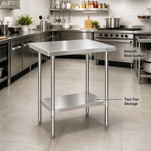 Banco da Lavoro Commerciale in Acciaio Inox 304/201, Finitura Opaca Spazzolata, Capacità di Carico 300kg/m, per Aree di Preparazione Alimenti e Cucine Commerciali - Product Image 1