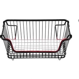 Fine Quality <b>Rectangular</b> Metal Wire Storage <b>Basket</b> With Handles Black Coated Multi-Purpose Neatening Organizer - Product Image 1